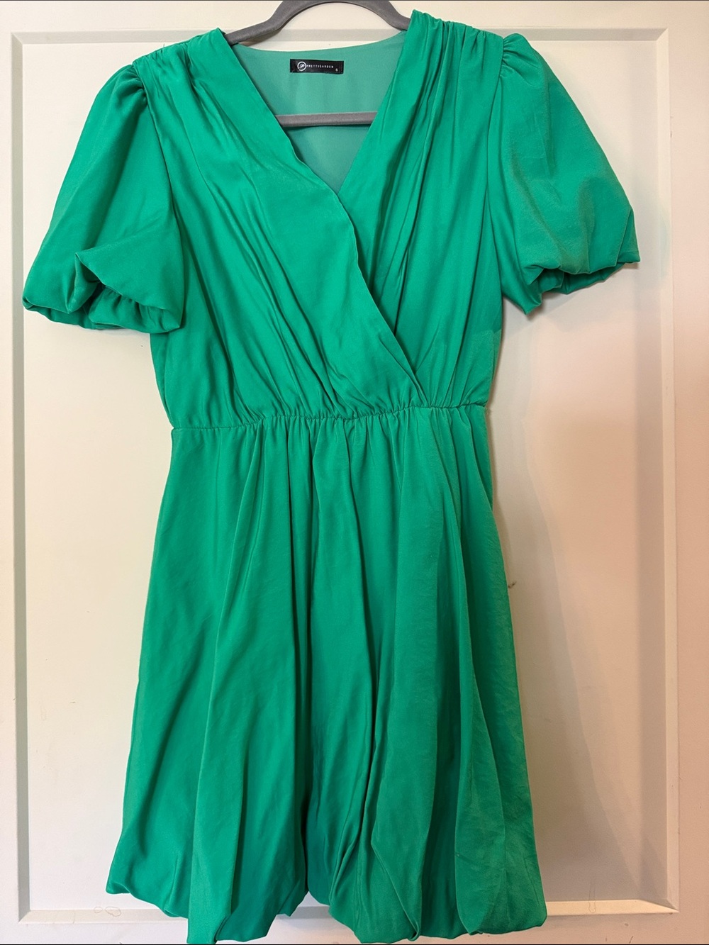 Prettygarden Green V-Neck Puff Sleeve Dress